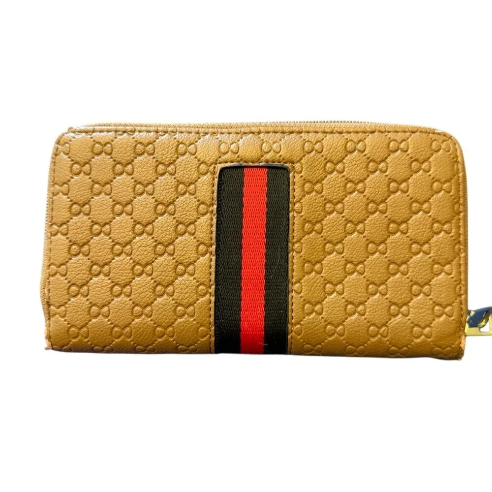Wallet Womens One Size Beige Double Zip-Around Accordion Logo